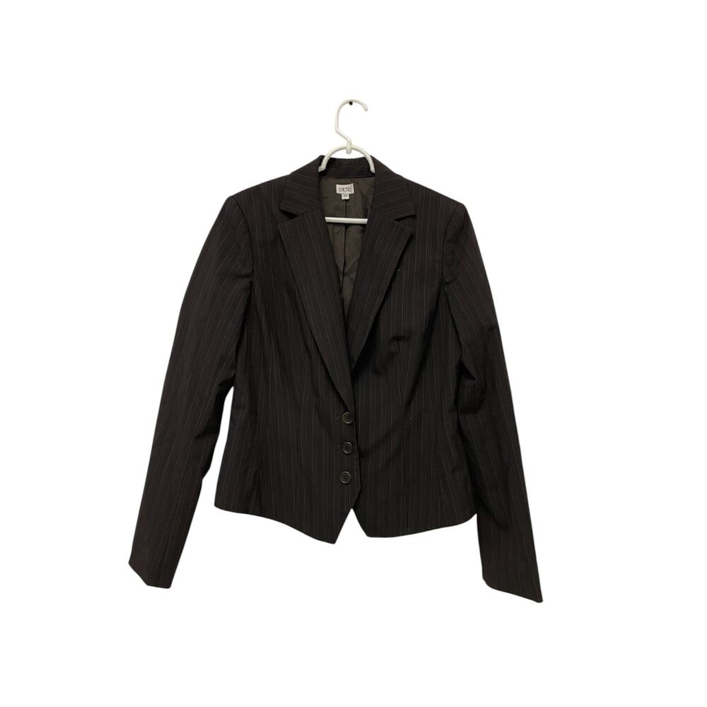 Cache Blazer Women Size 10 Black Pinstriped Classic Lined Single Breasted Jacket